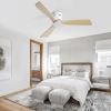 52 Inch Wooden Ceiling Fan With 3 Solid Wood Blades Remote Control Reversible DC Motor Witout Light