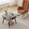 Side Table Faux Marble End Table with Storage Shelves and Rubber Wood Legs