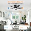 42 Inch Flush Mount Ceiling Fans with LED Light 22W and Remote Control 5 ABS Fan Blades for Bedroom