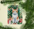 Japanese Bobtail Cat By the Christmas Tree Porcelain Ornament Christmas Tree Hanging Decorations for Home Christmas Holiday, Rectangle, Gift