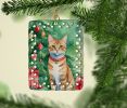 Arabian Mau Cat By the Christmas Tree Porcelain Ornament Christmas Tree Hanging Decorations for Home Christmas Holiday, Rectangle, Gift, Multicolor