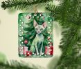 Devon Rex Cat By the Christmas Tree Porcelain Ornament Christmas Tree Hanging Decorations for Home Christmas Holiday, Rectangle, Gift, Multicolor