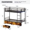 Bunk Bed with USB Charging Station, Able to Split, Metal Bunk Bed, Storage Space, Bed with Safety Guardrail & Ladders, No Box Spring Needed