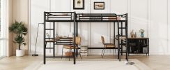Twin Size Metal Loft Bed with Two Built-in Desks,Black