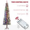HOMCOM 7.5 ft Pencil Christmas Tree, Pre-Lit Flocked Xmas Tree with Dual Color LED Lights, 519 Tips and Metal Stand, Green