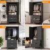 71" Tall Metal Wardrobe Cabinet with 2 Drawers and Hanging Rod, 2 Doors Wardrobe Closet with Shelf for Bedroom, Office, Laundry Room,Entryway ,Foyer