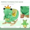 Qaba Green Frog Rocking Horse Toy for Kids, Fun Music, Seat Belt & Soft Plush Hand Puppet, Perfect Toddler Ride-On Rocker, 18-36 Months