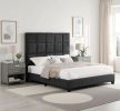 Queen Size Grey Squares Upholstered Platform Bed