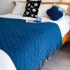 SOGA Royal Blue Diamond Pattern Knitted Throw Blanket  with Tassels