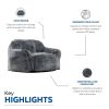 Soft Memory Foam Bean Bag Sofa Chair with Armrest, Modern Living Room Bean Bag, Blue Gray