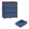 3 Drawers Nightstand, Small Sofa Table, Wooden Storage Cabinet for Living Room, Blue Finish