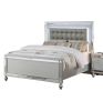 Beautiful Silver Tufted Faux Leather Queen Size Bed w LED Lights 1pc Panel Bedframe Bedroom
