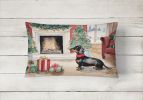 Waiting on Christmas Throw Pillow Throw Pillow for Indoor Couch Bed Outdoor Patio Washable, Dachshund Black and Tan 1337,12Hx16W