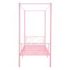 Twin Size Canopy Bed Frame, Metal Canopy Bed with Minimalist Headboard & Four Posters Design, Heavy Duty Steel Slats Support, Underbed Storage Space