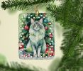 Oriental Longhair Cat By the Christmas Tree Porcelain Ornament Christmas Tree Hanging Decorations for Home Christmas Holiday, Rectangle, Gift