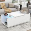 U-Can Led Coffee Table, Modern Center Table with High-Gloss Finish and Glass Tabletop