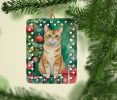 Malayan Cat By the Christmas Tree Porcelain Ornament Christmas Tree Hanging Decorations for Home Christmas Holiday, Rectangle, Gift, Multicolor
