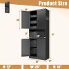 72" High Black Steel Kitchen Pantry Storage Cabinet with Large Countertop, Adjustable Shelves and Hooks, Heavy-duty Modern Style Cabinet