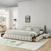 King Size Upholstered Bed ,comfortable upholstered bed frame, Chenille fabric, with headboard and solid bed frame. With drawer for storage.-Beige(88.5