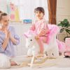 Qaba Plush Rocking Unicorn, Wooden Ride-On Chair, Lullaby Song, 18-36 Months, White & Pink, Comfort & Joy for Babies