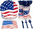 Party Supplies Dinnerware Set for July 4th Decorations; Patriotic Party; independence day Party Decoration include Plates;  Napkins;  Cups;  Tableware
