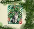 German Rex Cat By the Christmas Tree Porcelain Ornament Christmas Tree Hanging Decorations for Home Christmas Holiday, Rectangle, Gift, Multicolor