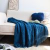 SOGA Royal Blue Diamond Pattern Knitted Throw Blanket  with Tassels