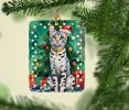 Egyptian Mau Cat By the Christmas Tree Porcelain Ornament Christmas Tree Hanging Decorations for Home Christmas Holiday, Rectangle, Gift, Multicolor