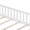 Full Size Floor Platform Bed with Fence and Door for Kids, Montessori Floor Bed Frame with Support Slats for Toddlers, Wooden Floor Bed White