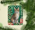 California Spangled Cat By the Christmas Tree Porcelain Ornament Christmas Tree Hanging Decorations for Home Christmas Holiday, Rectangle, Gift