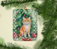 Cheetoh Cat By the Christmas Tree Porcelain Ornament Christmas Tree Hanging Decorations for Home Christmas Holiday, Rectangle, Gift, Multicolor