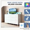 9-Drawer Fabric Dresser with Power Outlets & LED Light, Multifunctional TV Stand Storage Cabinet for Bedroom, Living Room, Office & Hallway, White