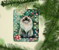 Himalayan Cat By the Christmas Tree Porcelain Ornament Christmas Tree Hanging Decorations for Home Christmas Holiday, Rectangle, Gift, Multicolor