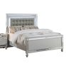 Beautiful Silver Tufted Faux Leather King Size Bed w LED Lights 1pc Panel Bedframe Bedroom