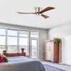 52" Flush Mount Solid Wood Blades Ceiling Fan with Lights Remote Control,Quiet DC Motor, 6 Speed ,Reversible Ceiling Fan for Patio Living Room, Bedroo