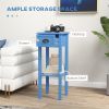 HOMCOM 2-Tier Side Table with Drawer Shelf, End Table for Living Room Hallway, Light Blue