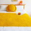 SOGA Yellow Diamond Pattern Knitted Throw Blanket  with Tassels