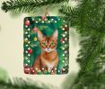 Abyssinian Cat By the Christmas Tree Porcelain Ornament Christmas Tree Hanging Decorations for Home Christmas Holiday, Rectangle, Gift, Multicolor