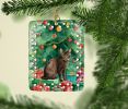 Havana Brown Cat By the Christmas Tree Porcelain Ornament Christmas Tree Hanging Decorations for Home Christmas Holiday, Rectangle, Gift, Multicolor