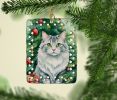 American Curl Cat By the Christmas Tree Porcelain Ornament Christmas Tree Hanging Decorations for Home Christmas Holiday, Rectangle, Gift, Multicolor