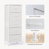 5 Fabric Dresser with 5 Storage Drawers, TV Stand with Wooden Top Metal Frame for Clothes, Living Room, Hallway, Entryway, White