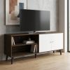 Amidon TV Stand for TVs up to 63", with 2 Storage Shelves& 1 Cabinet, Modern Entertainment Centre for TV in Living Room in Walnut +White