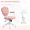 HOMCOM Cute Home Office Chair, Computer Desk Chair with Button Tufted Teddy Bear Fleece, Swivel Vanity Chair, Pink