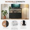 6-Drawer Fabric Dresser with Power Outlets and LED Light, TV stand for Bedroom, Living Room, Hallway, Black