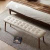 (Off White) Natural Oak Wood for Dining Bench Table Bench for Living Room With Leather Cushion