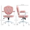 HOMCOM Cute Home Office Chair, Computer Desk Chair with Button Tufted Teddy Bear Fleece, Swivel Vanity Chair, Pink