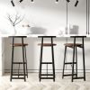 Bar Stool Set of 3 Counter Height Barstools with Back Armless Dining Chairs for Kitchen Island (Black & Walnut Brown)