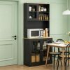 Kitchen Pantry Storage Cabinet, 72" Freestanding Cabinet with Hutch