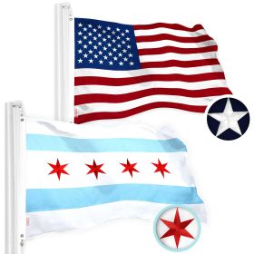 Combo Pack USA American Flag & Chicago Flag 2.5x4 Ft Embroidered Spun Polyester Indoor Outdoor Brass Grommets