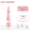 HOMCOM 6ft Tall Pencil Prelit Artificial Christmas Tree Holiday DÃ©cor with 360 Colorful Surface Branches, 200 Colorful LED Lights, Pink